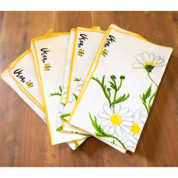 Set of 4 Vintage Vera Neumann Daisy Napkins – 1970s Retro Floral Linen, 16” Squa - Picture 6 of 9